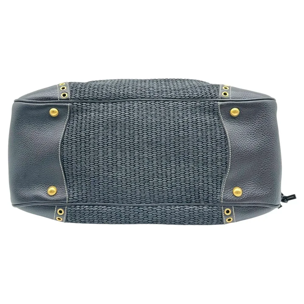 Prada Black Raffia Rivet Studded Doctors Handbag